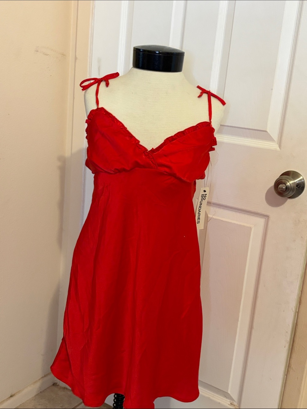 No Boundaries Red Satin Chemise with Tie Straps